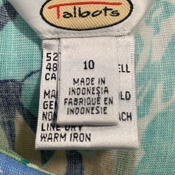 Talbots Skirt Multicolored Blue Tropical Leaf Pattern Lightweight Linen Blend - Picture 9 of 11